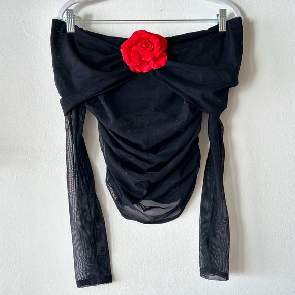 AMANDA UPRICHARD X Revolve Nellia Blouse Y2K Sheer Mesh 3D Rosette Top - Picture 7 of 16